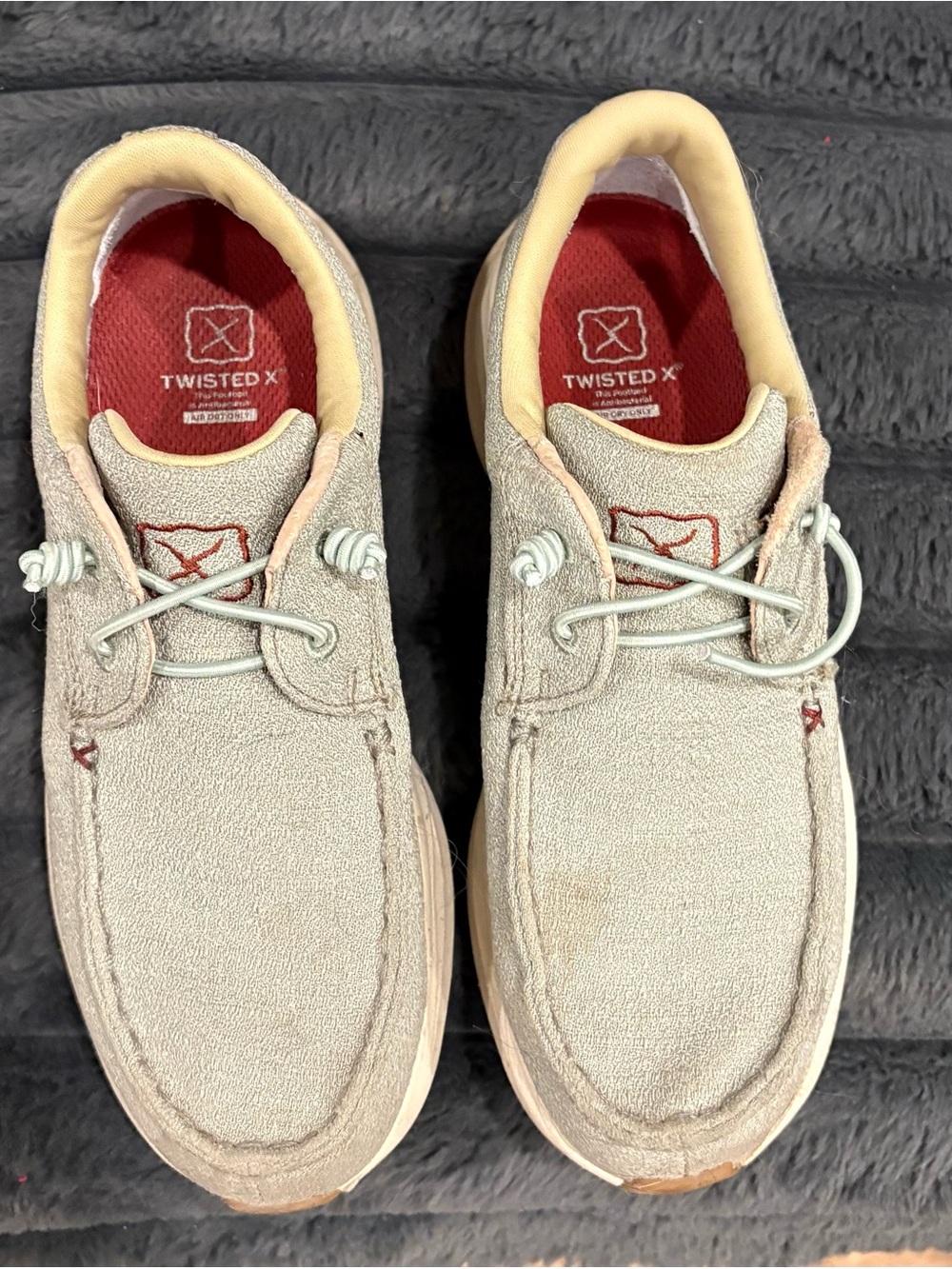 Twisted X womens Beige Suede Boat Shoes with Red Lining